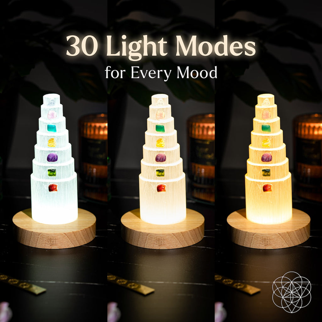 7-Crystal Tower Lamp — Rare Gemstone Nightlight for Home & Wellness Spaces