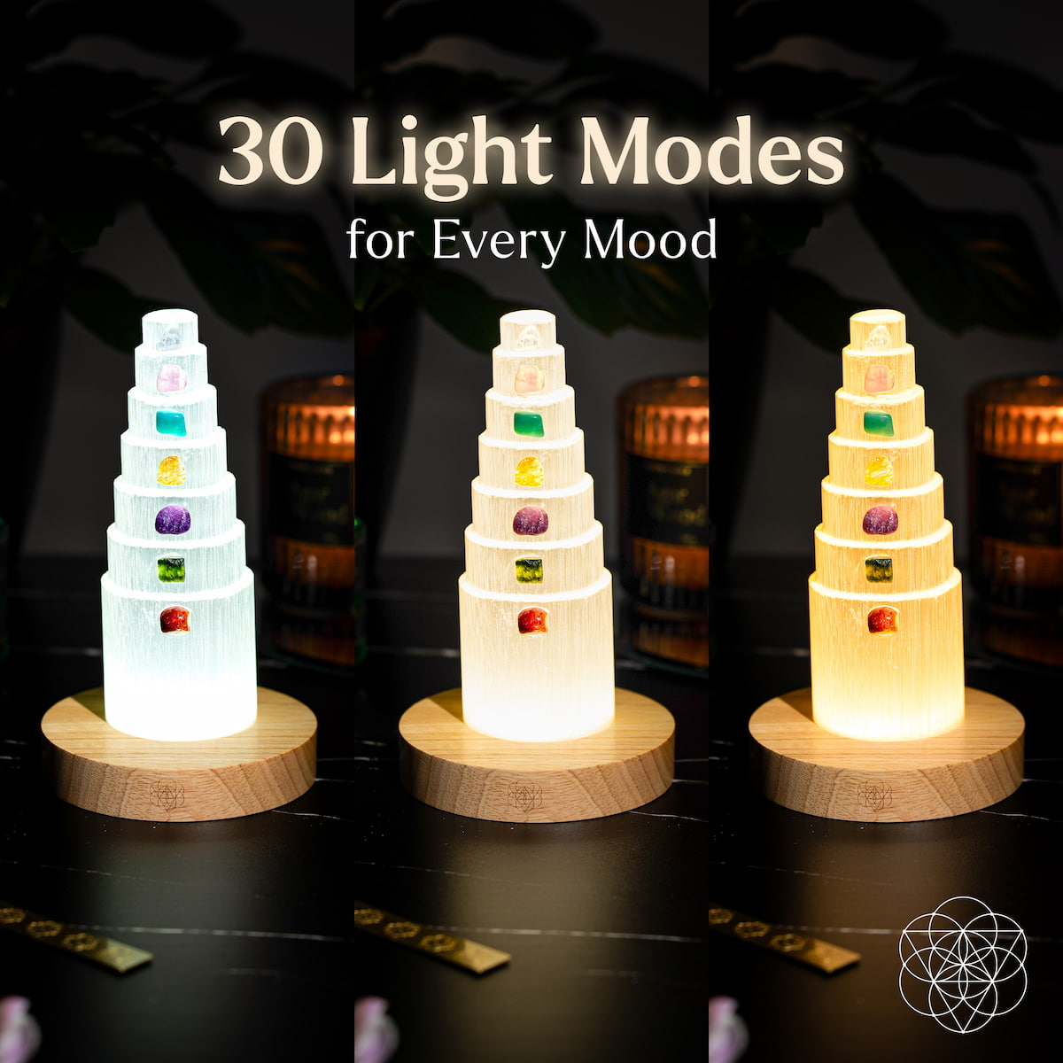 7-Crystal Tower Lamp — Rare Gemstone Nightlight for Home & Wellness Spaces