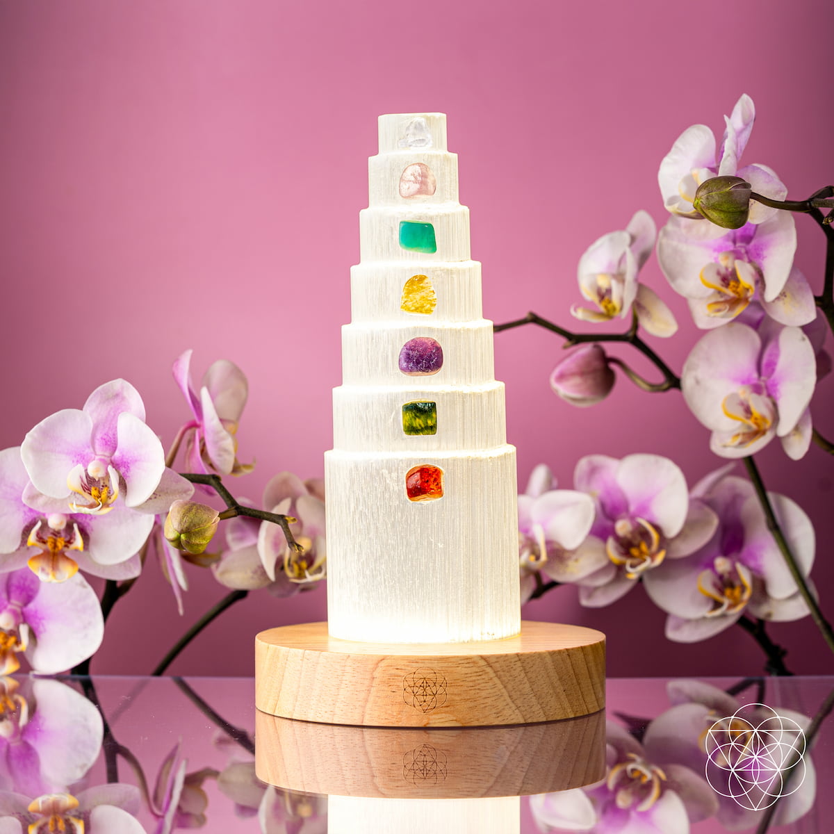 7-Crystal Tower Lamp — Rare Gemstone Nightlight for Home & Wellness Spaces