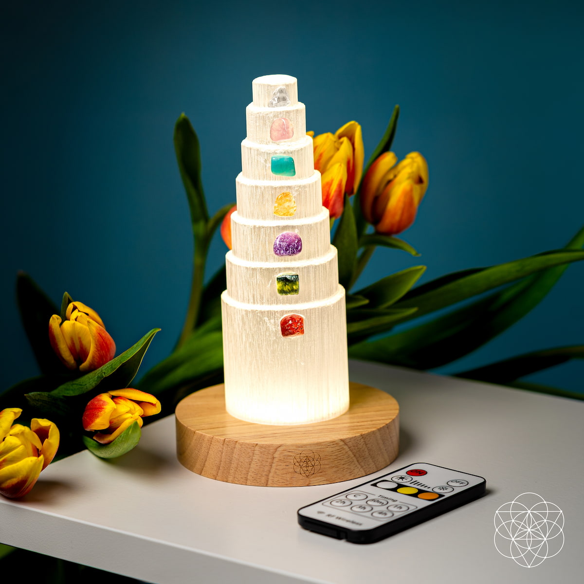 7-Crystal Tower Lamp — Rare Gemstone Nightlight for Home & Wellness Spaces