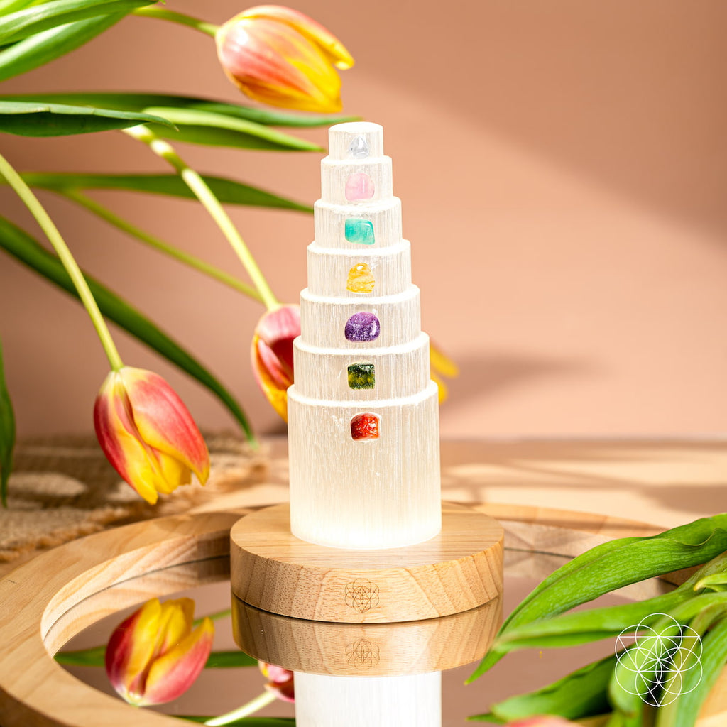 7-Crystal Tower Lamp — Rare Gemstone Nightlight for Home & Wellness Spaces