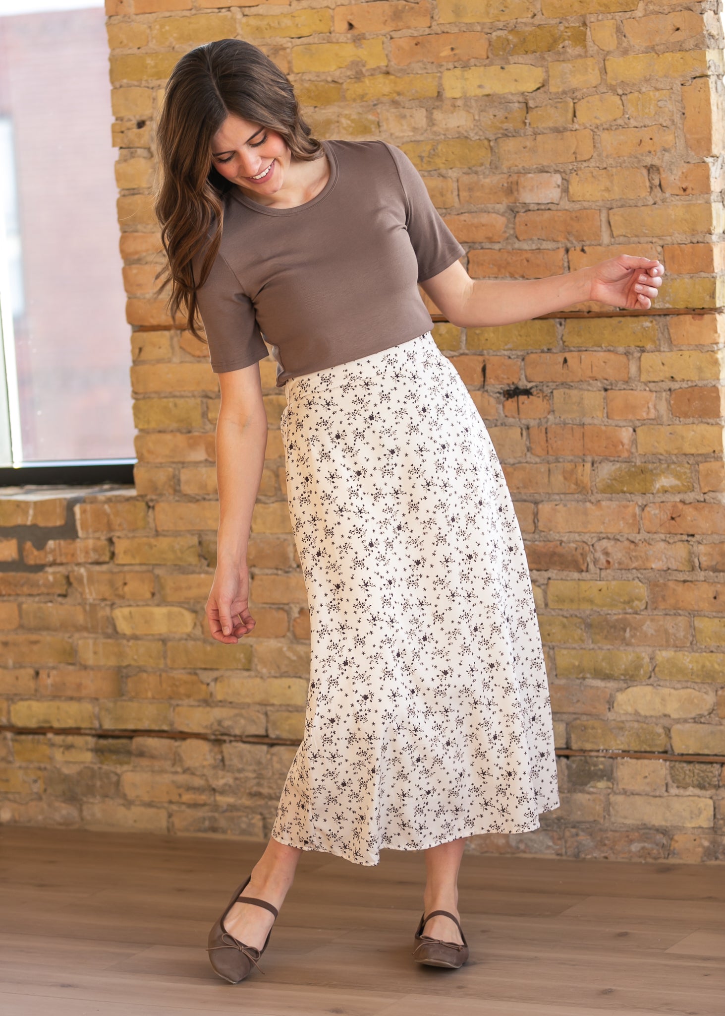Braylyn Brown Floral Midi Skirt