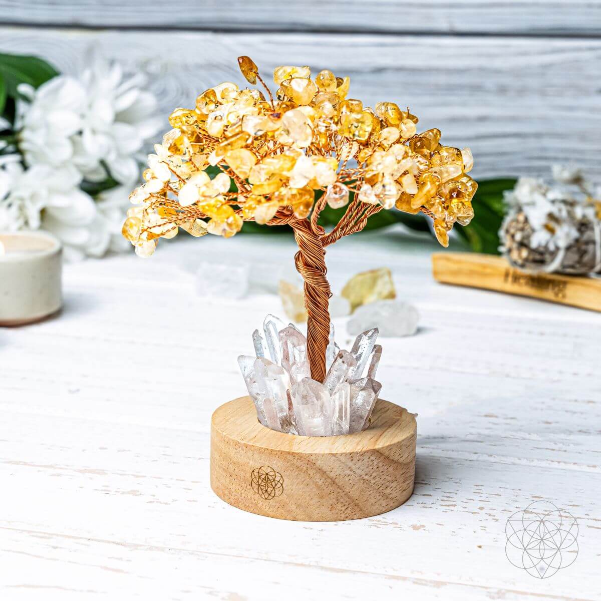 Citrine & Clear Quartz Crystal Tree Lamp — Natural Nightlight