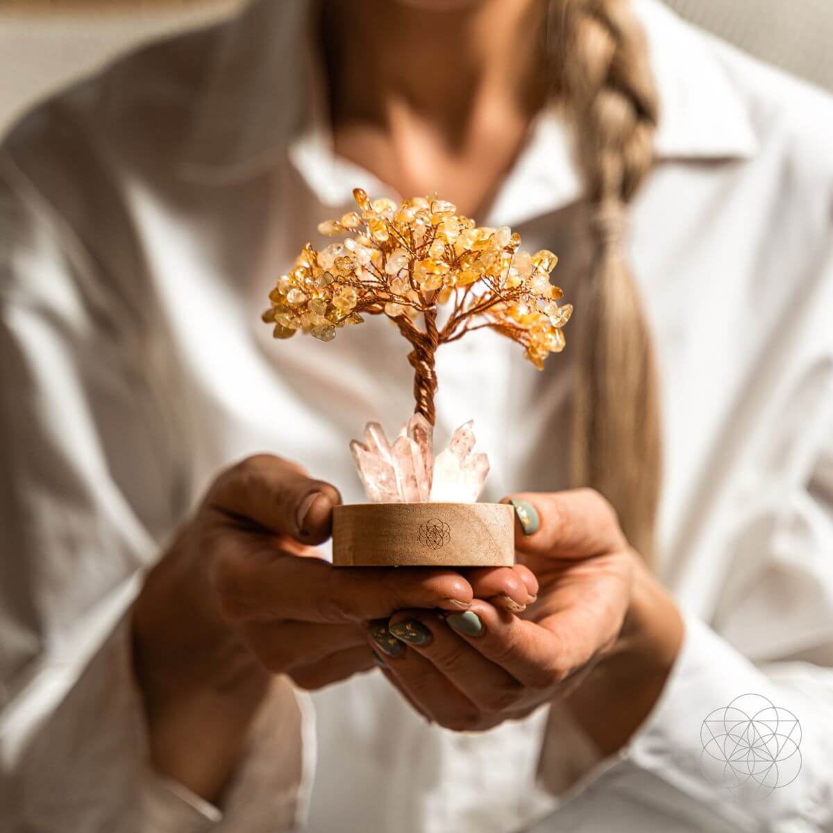 Citrine & Clear Quartz Crystal Tree Lamp — Natural Nightlight
