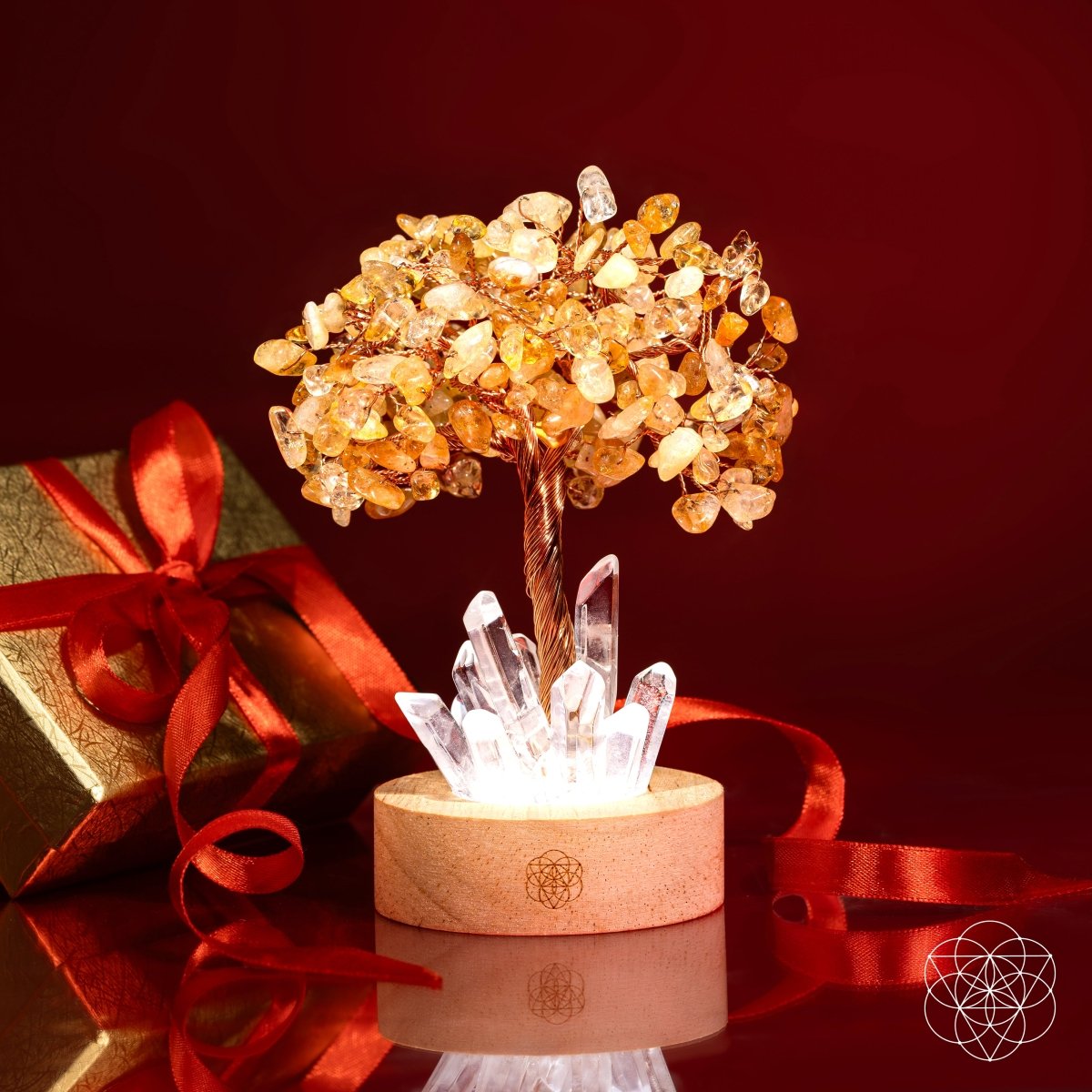 Citrine & Clear Quartz Crystal Tree Lamp — Natural Nightlight