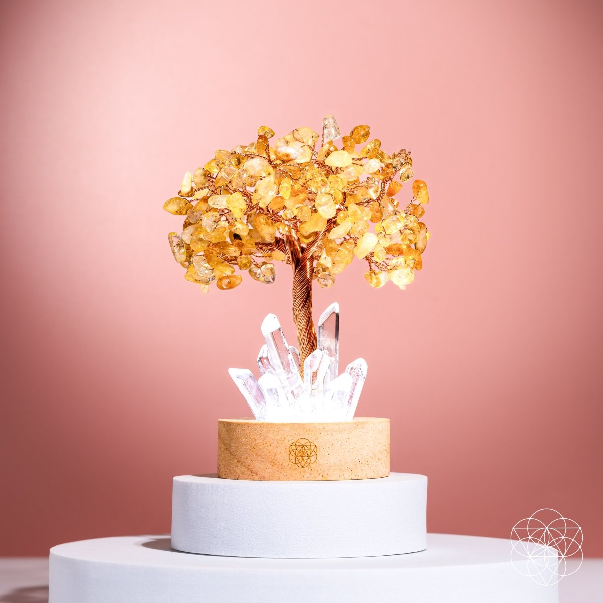 Citrine & Clear Quartz Crystal Tree Lamp — Natural Nightlight