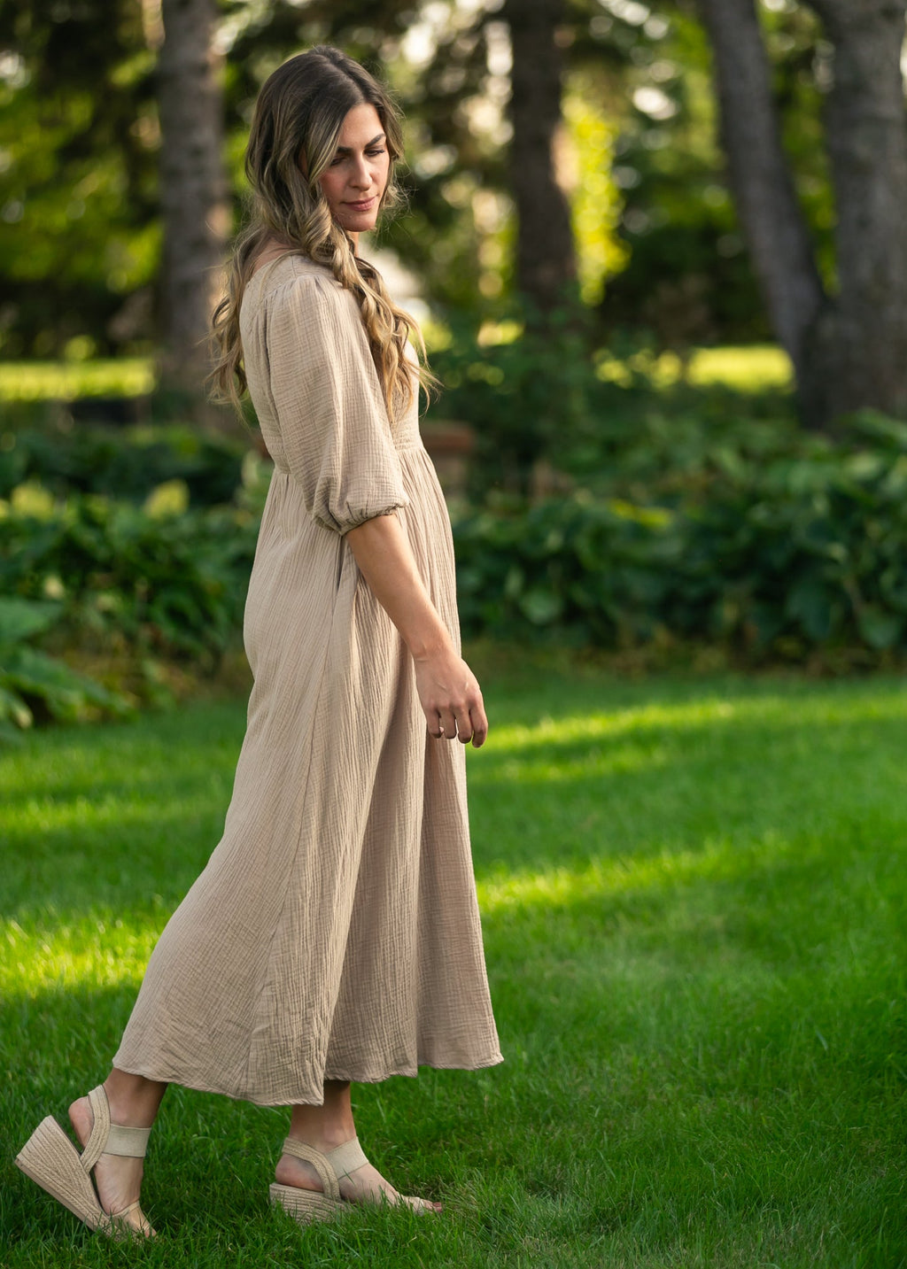 Kayleen Tan Smocked Bodice Gauze Dress