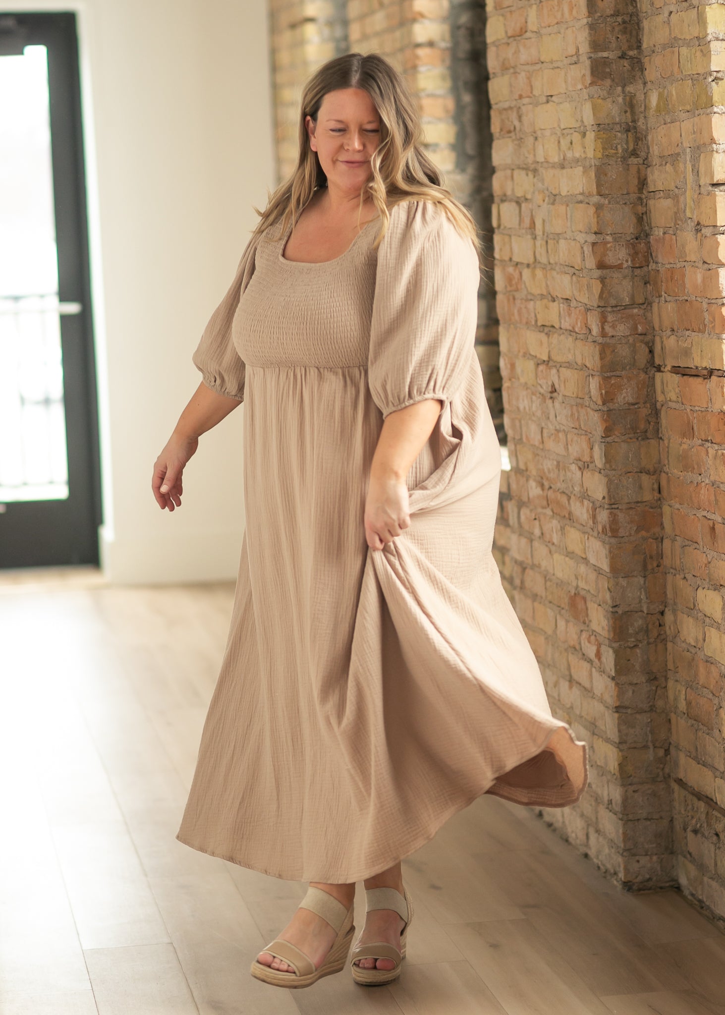 Kayleen Tan Smocked Bodice Gauze Dress