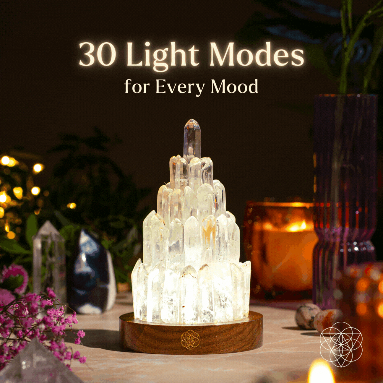 Clear Quartz Crystal Tower Lamp with 30 Adjustable Light Modes