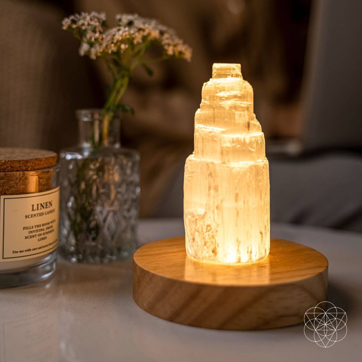 Selenite Crystal Glow Lamp — Natural Nightlight for Home & Wellness Spaces