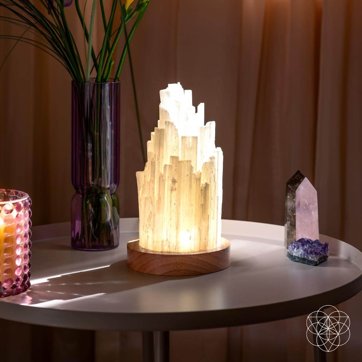 Selenite Crystal Tower Lamp with 30 Adjustable Light Modes
