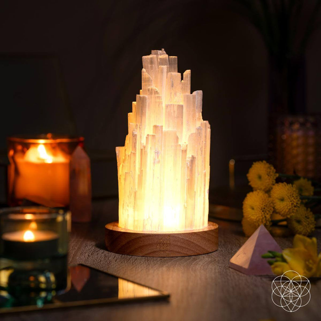 Selenite Crystal Tower Lamp with 30 Adjustable Light Modes