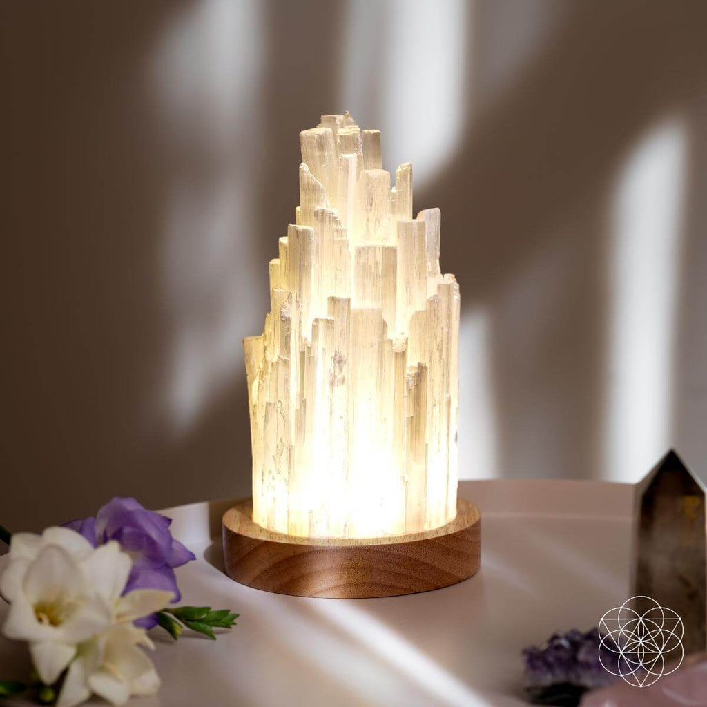Selenite Crystal Tower Lamp with 30 Adjustable Light Modes