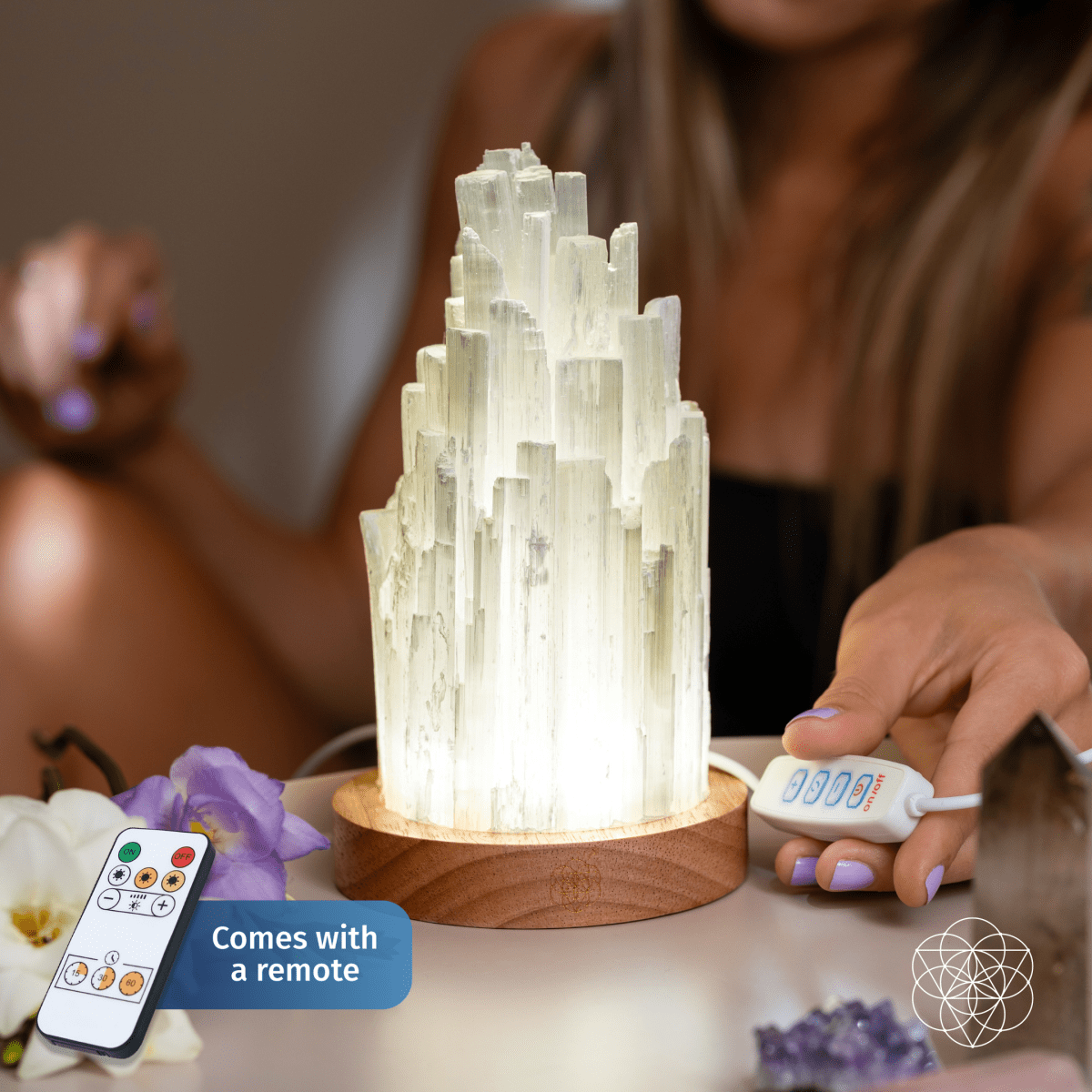 Selenite Crystal Tower Lamp with 30 Adjustable Light Modes