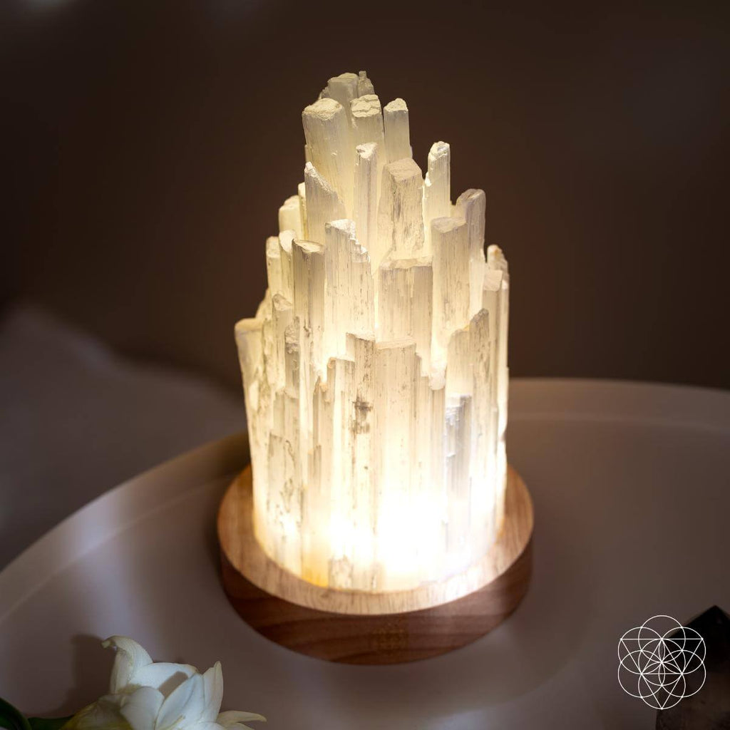 Selenite Crystal Tower Lamp with 30 Adjustable Light Modes