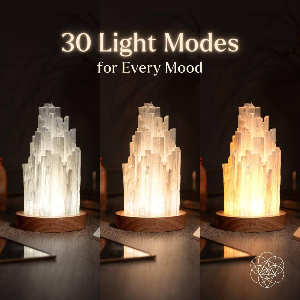 Selenite Crystal Tower Lamp with 30 Adjustable Light Modes