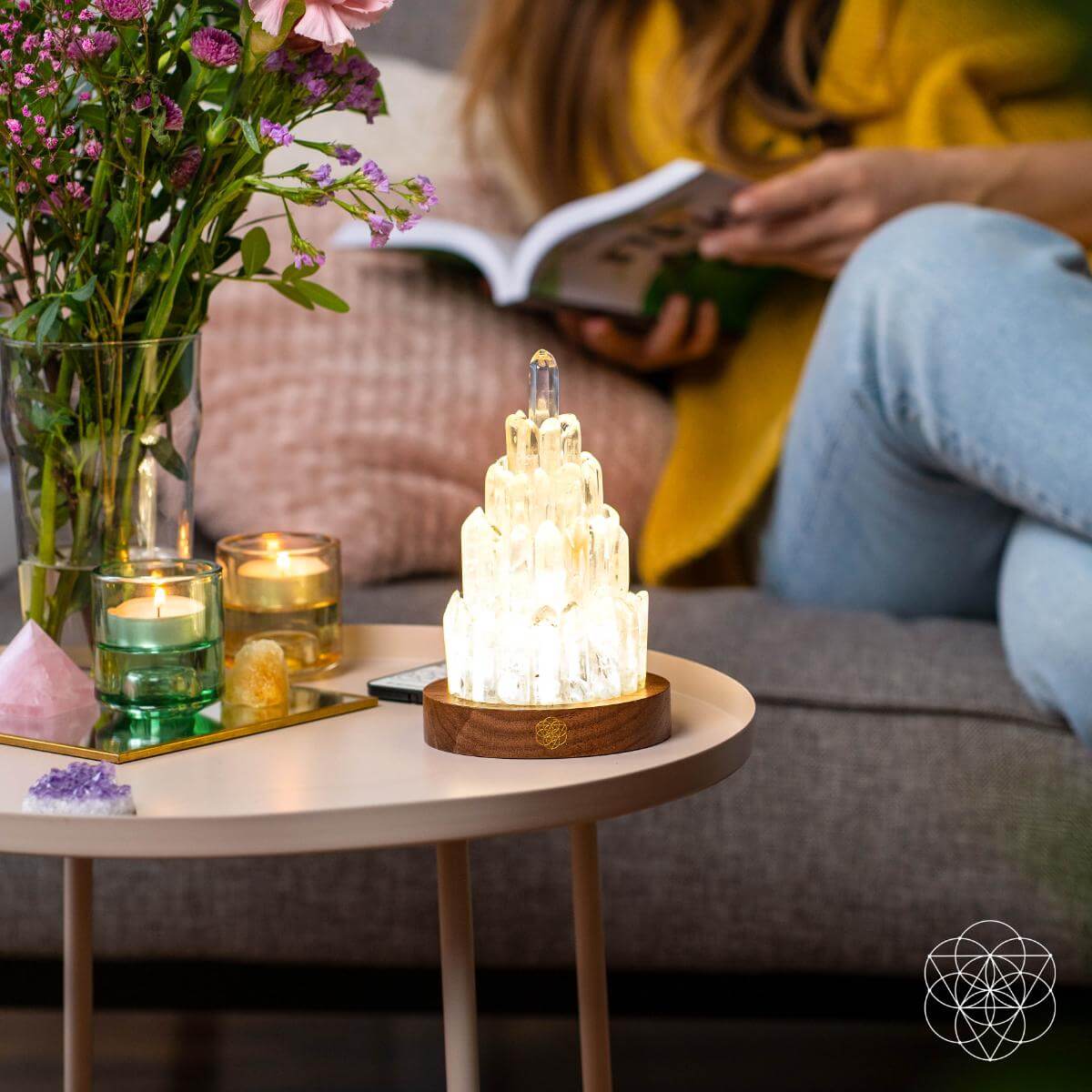 Clear Quartz Crystal Tower Lamp with 30 Adjustable Light Modes