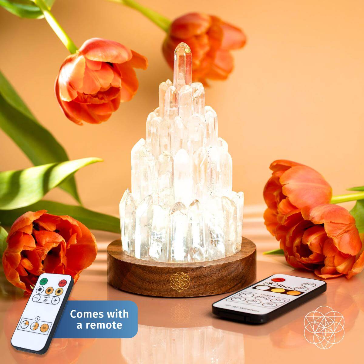 Clear Quartz Crystal Tower Lamp with 30 Adjustable Light Modes