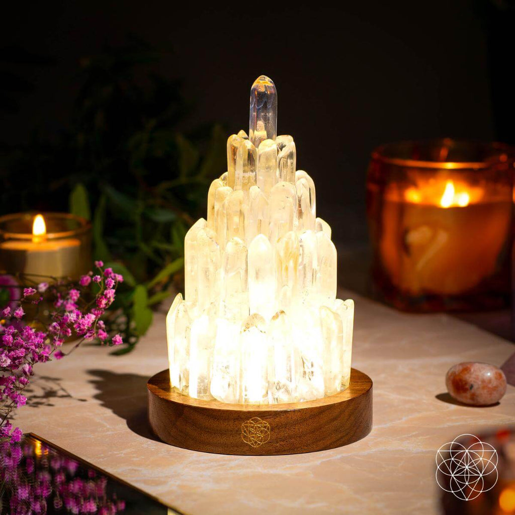 Clear Quartz Crystal Tower Lamp with 30 Adjustable Light Modes